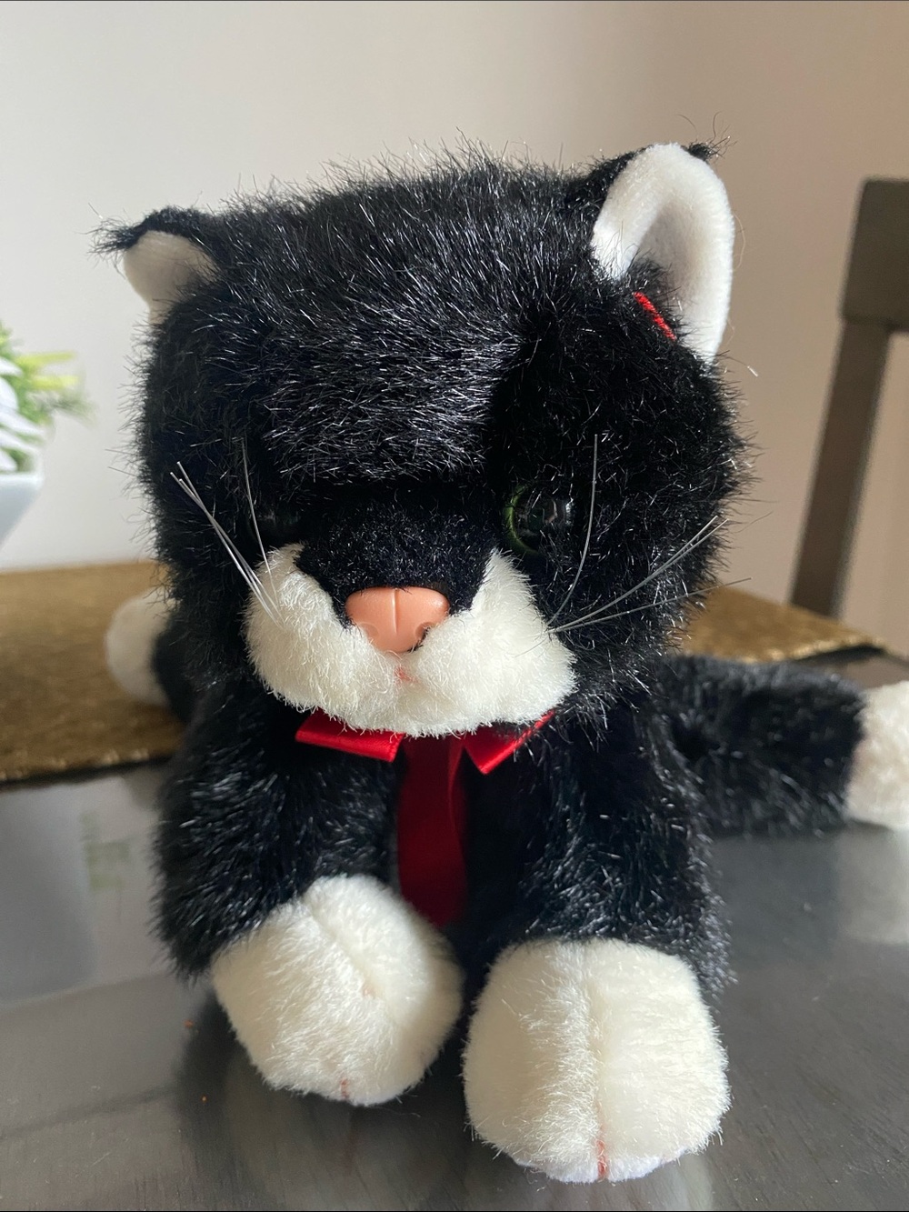 1997 Ty Beanie Black & White Cat lazy plush animal